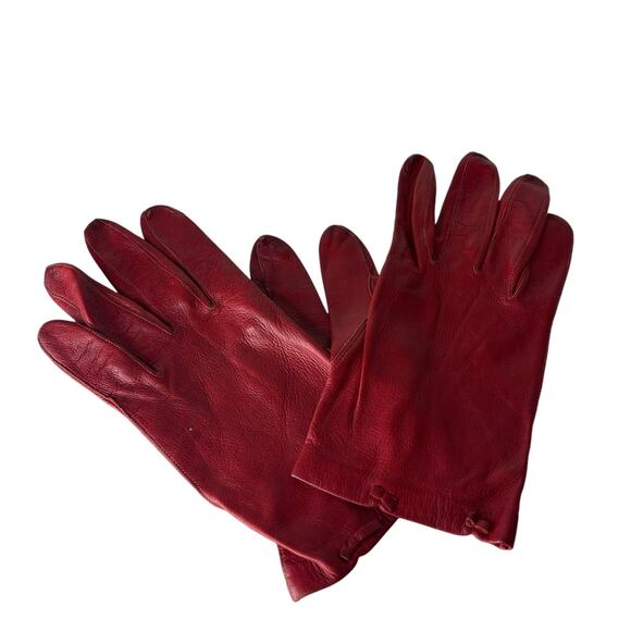 Vintage 80s Red Leather Driving Gloves Small Buttery Soft Lightweight Crimson - Picture 11 of 16
